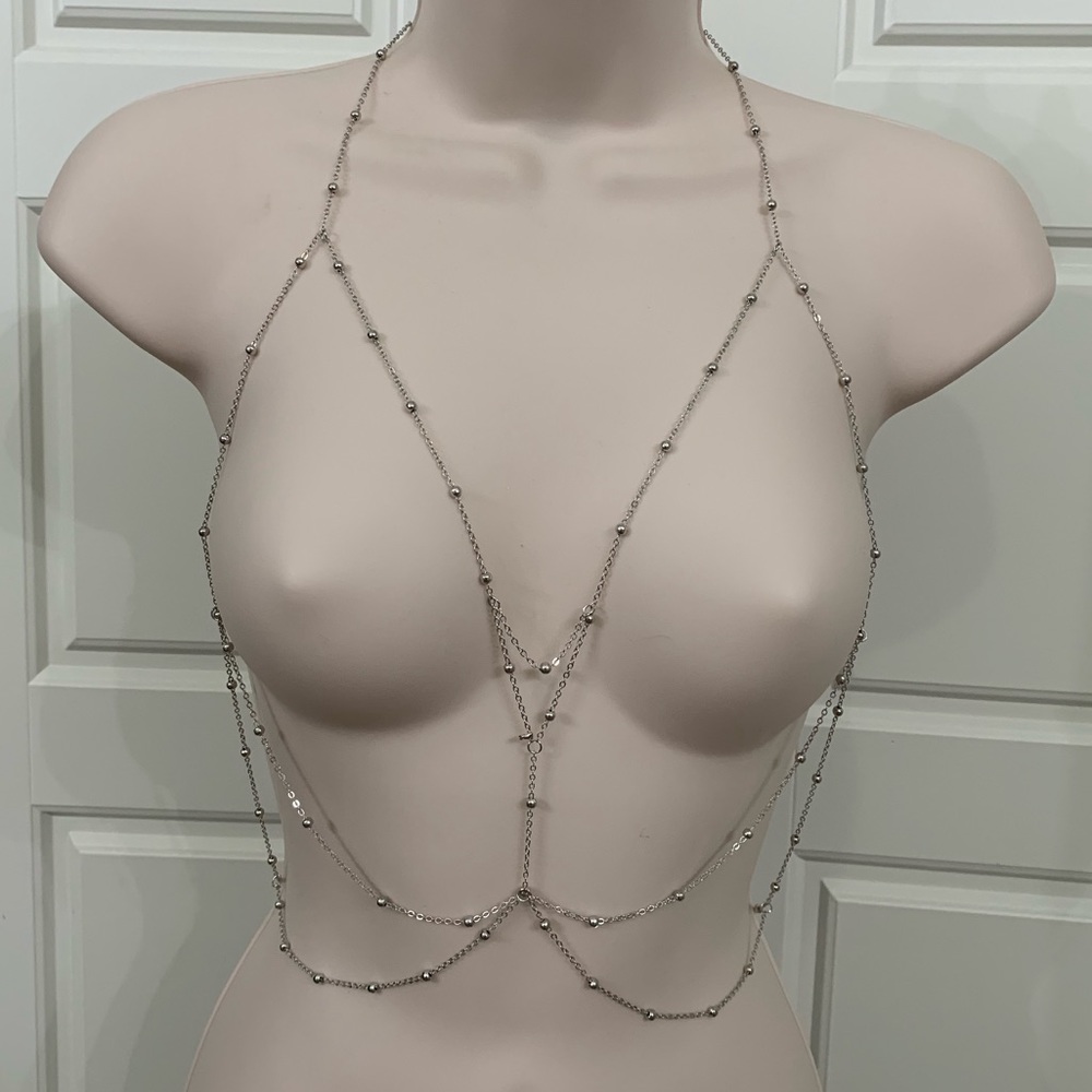 NEW Body Chain Jewelry Silver Bralette Bikini Bra - Picture 1 of 7